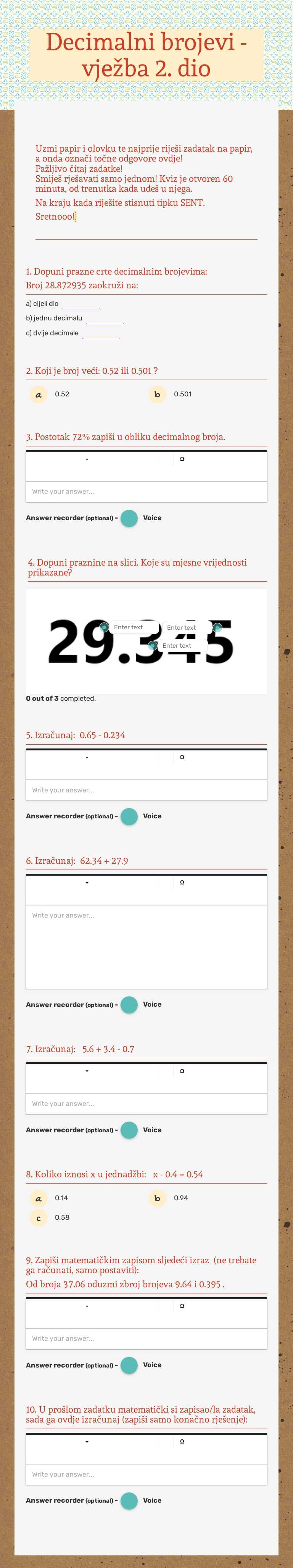 Decimalni brojevi - vježba 2. dio Grade 5 worksheet preview