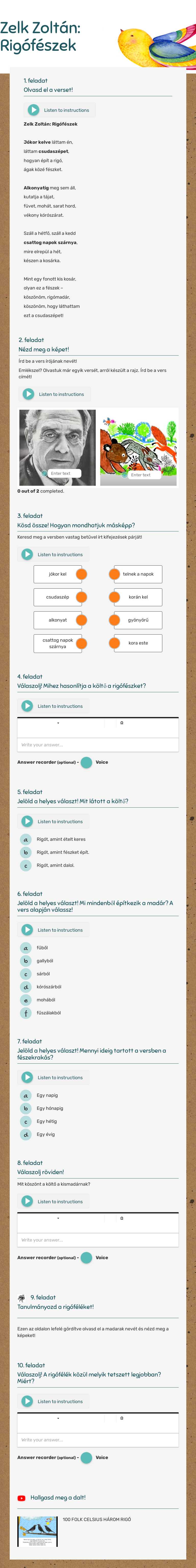 Zelk Zoltán: 
Rigófészek worksheet preview image