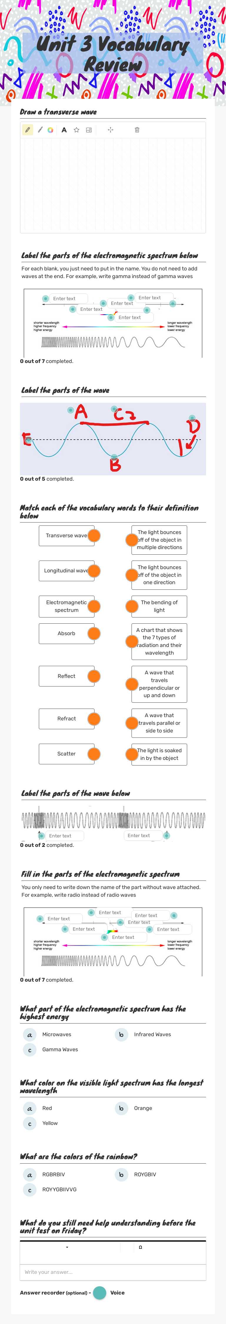 Unit 3 Vocabulary Review worksheet preview image