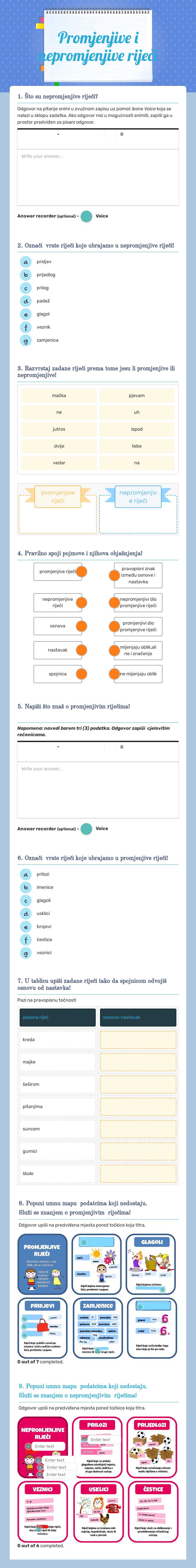 Promjenjive i  nepromjenjive riječi Grade 5 worksheet preview