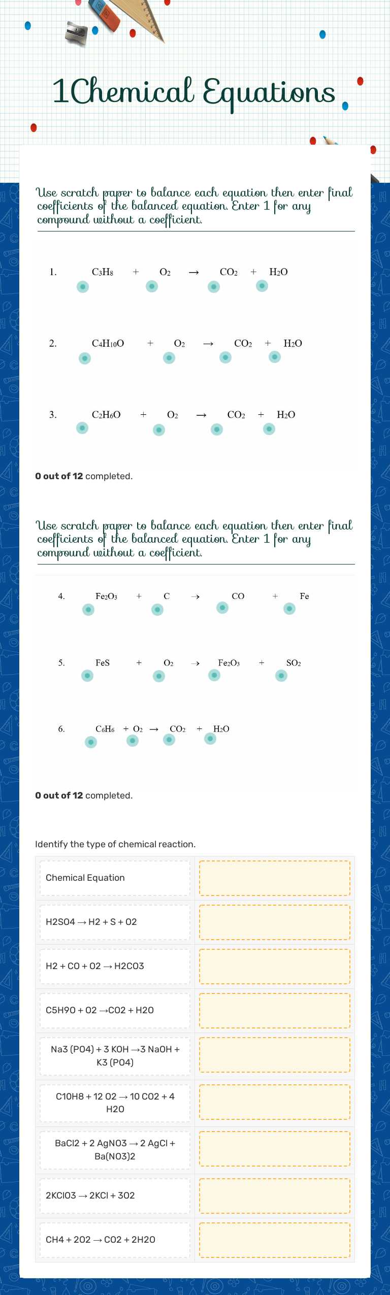 1Chemical Equations worksheet preview image