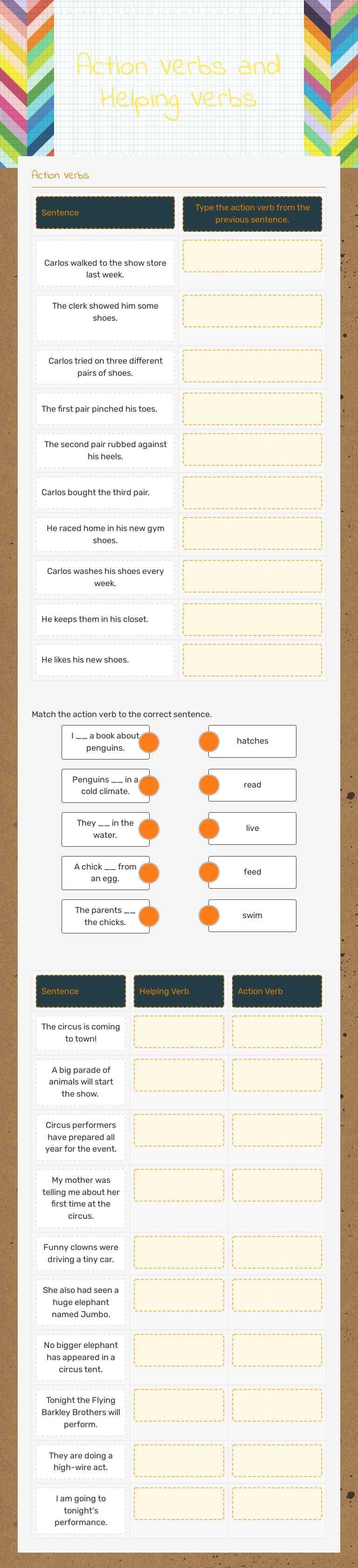 Action Verbs and Helping Verbs worksheet preview image