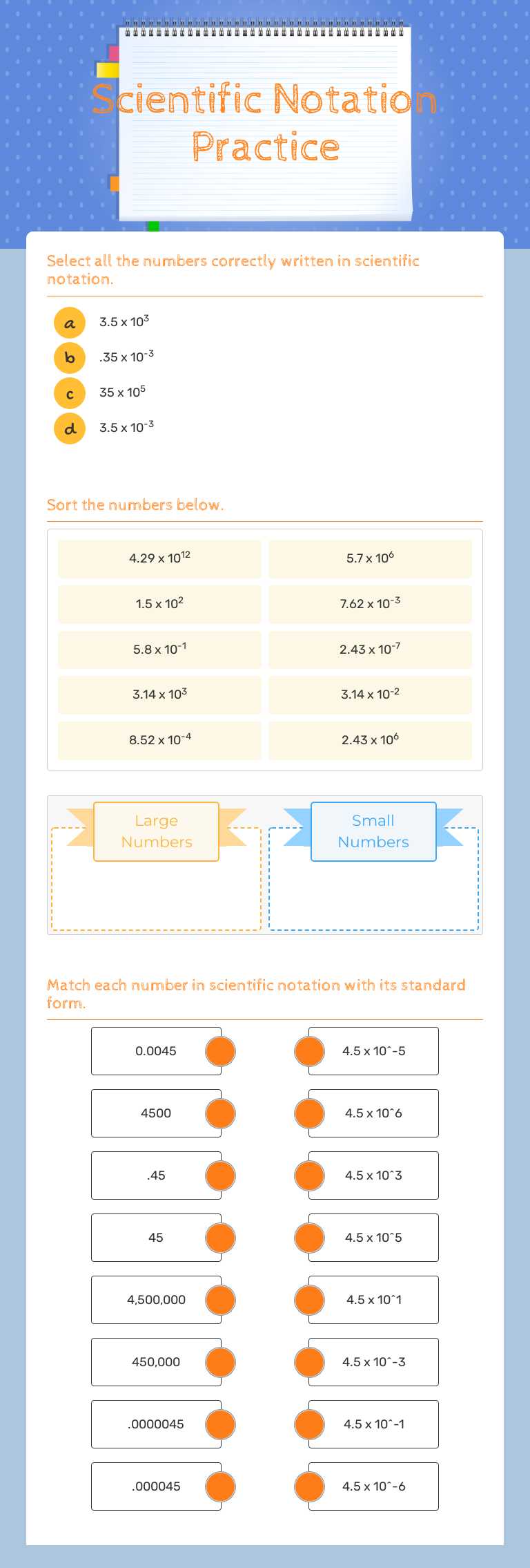 Scientific Notation Practice worksheet preview image