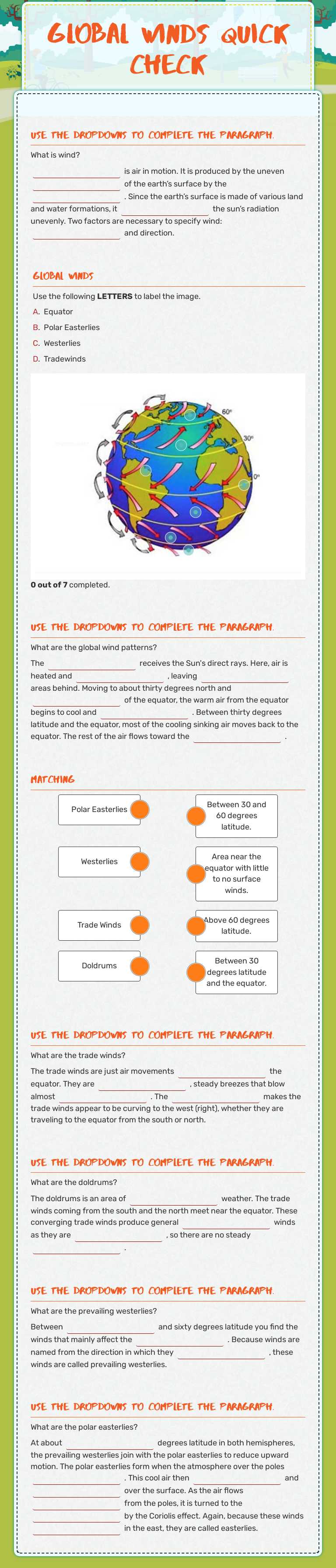 Global Winds Quick Check Grade 7 worksheet preview