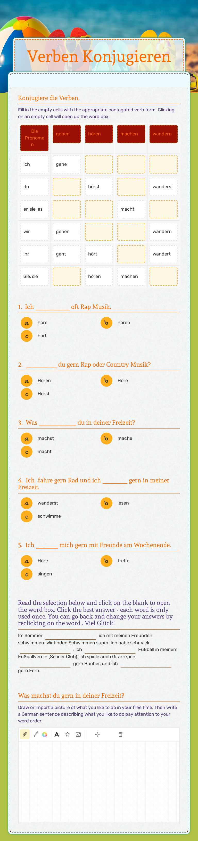 Verben Konjugieren Grade 10 worksheet preview