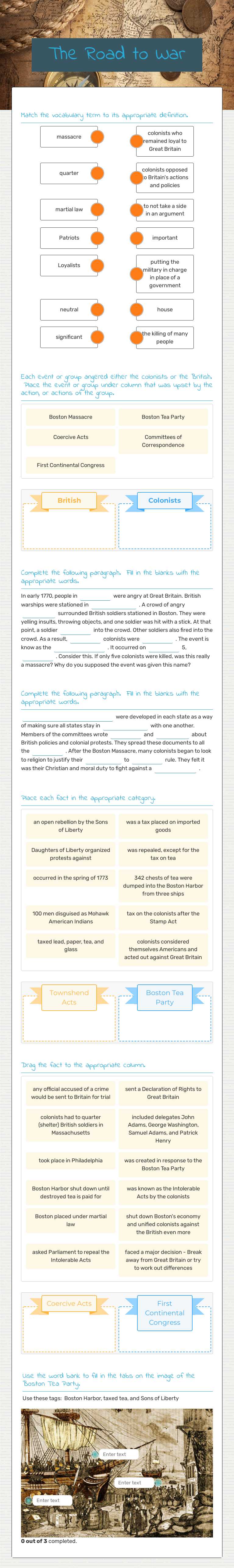 The Road to War worksheet preview image