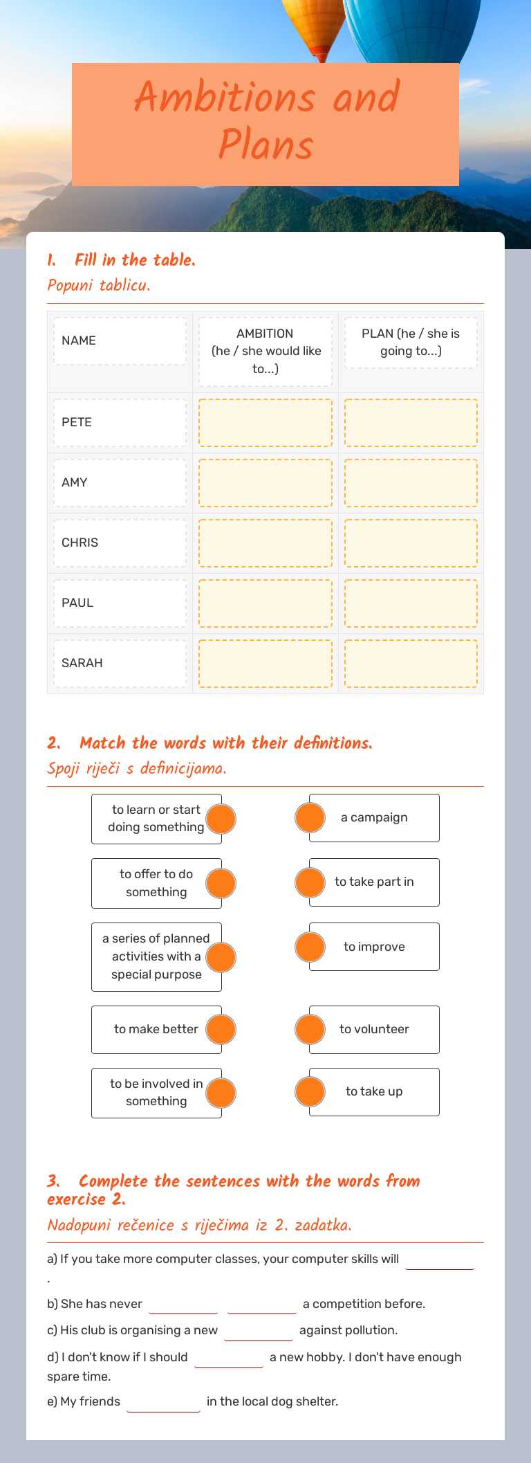 Ambitions and Plans worksheet preview image
