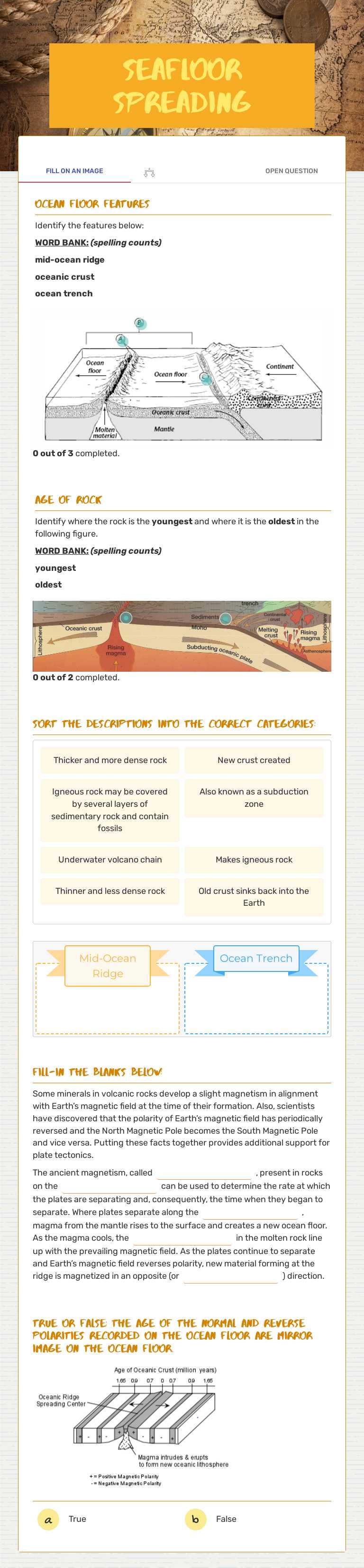 SeaFloor Spreading worksheet preview image