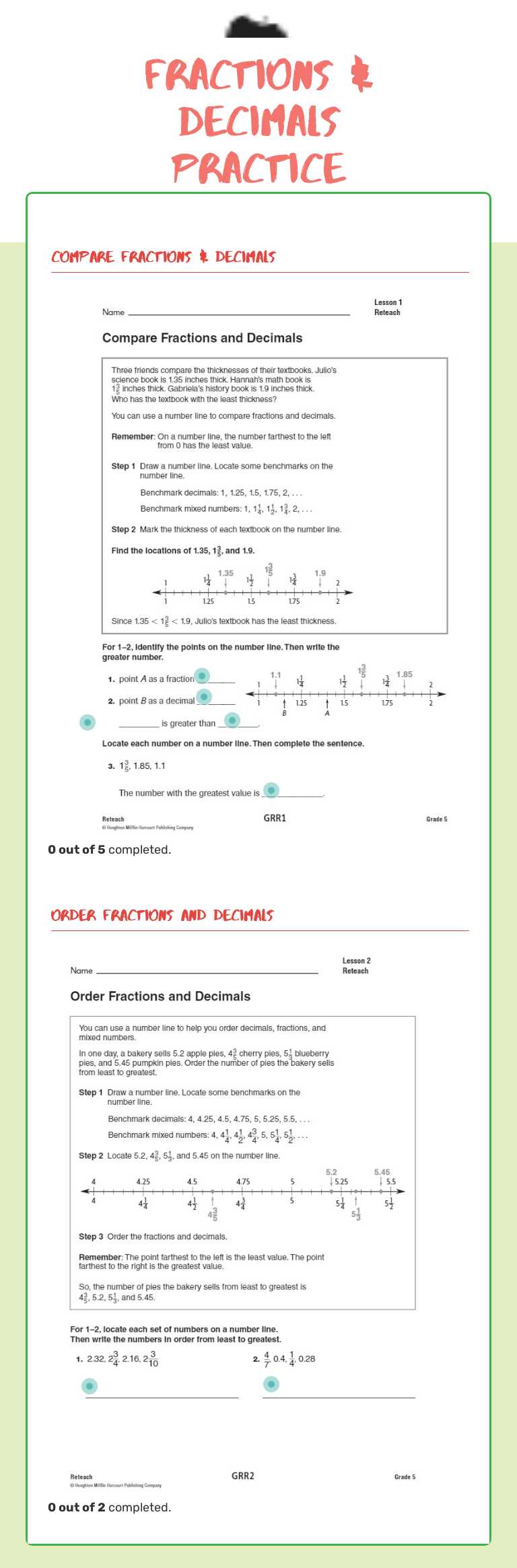 Fractions & Decimals Practice worksheet preview image