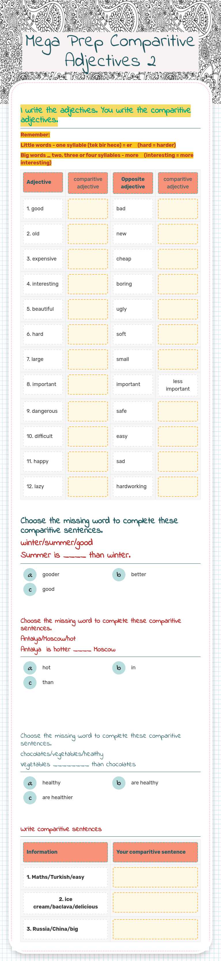 Mega Prep Comparitive Adjectives 2 worksheet preview image
