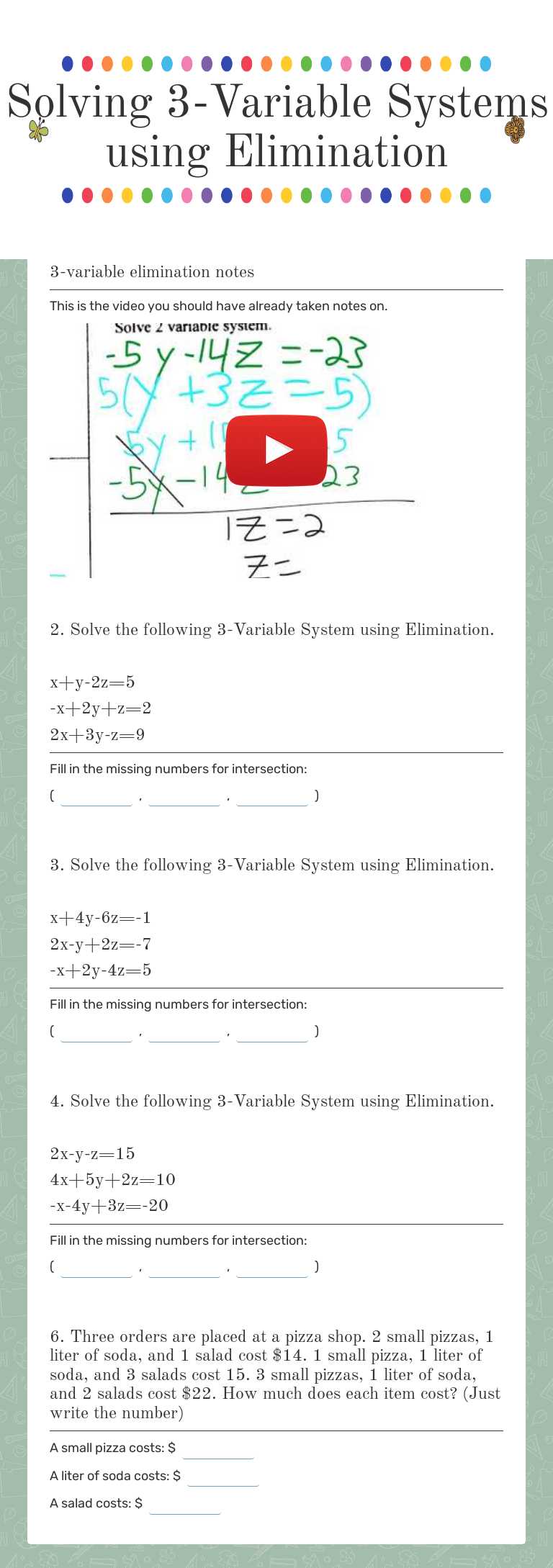 Solving 3-Variable Systems using Elimination by Maynor Moreira ...