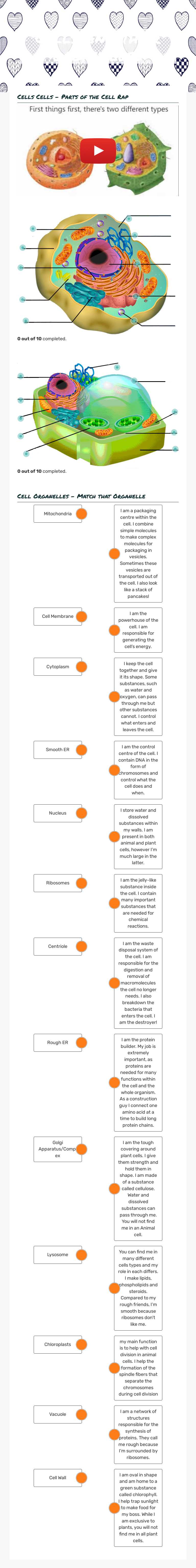 Cells AND their organelles Grade 8 worksheet preview