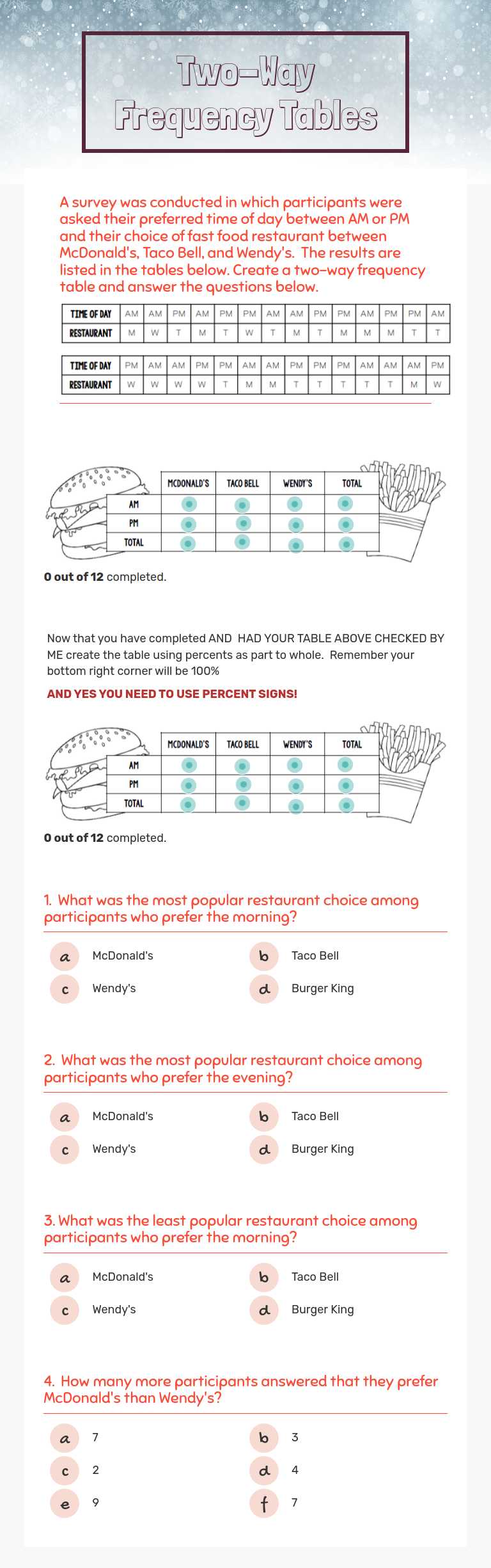 Practice building and interpreting two-way frequency tables for survey ...