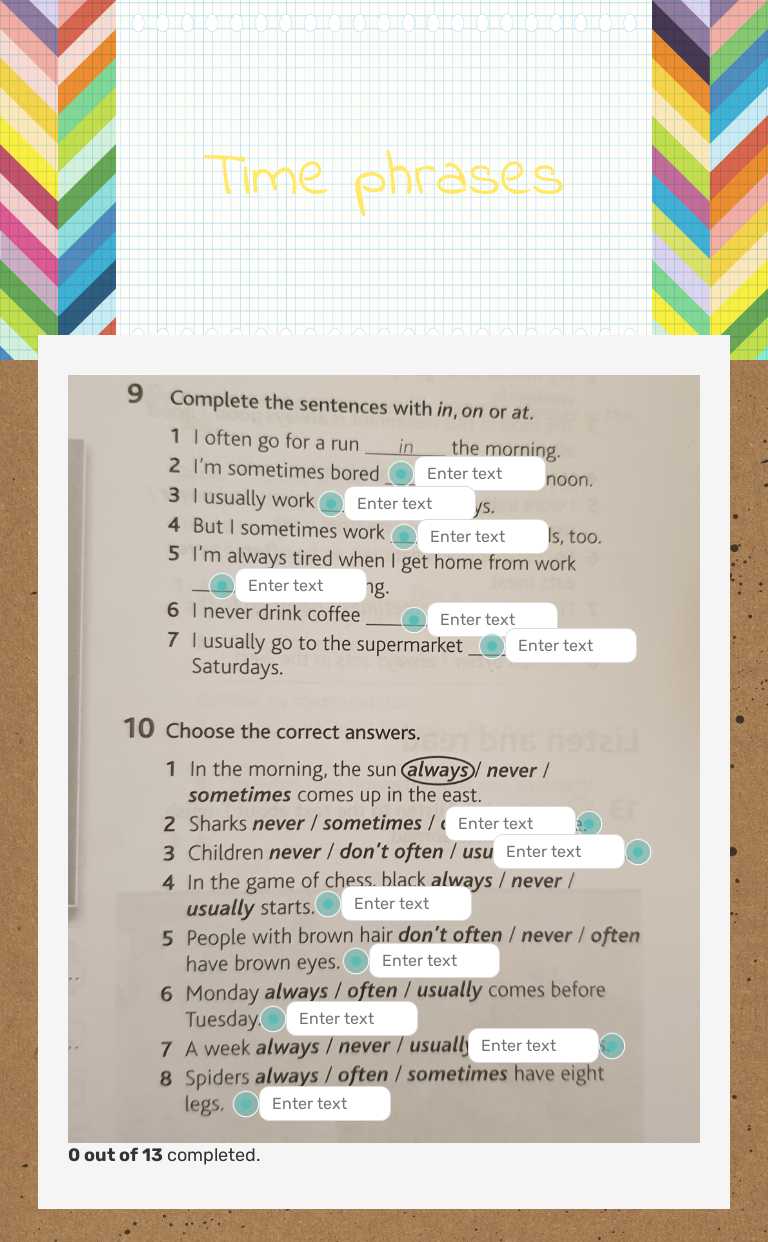 Time phrases worksheet preview image