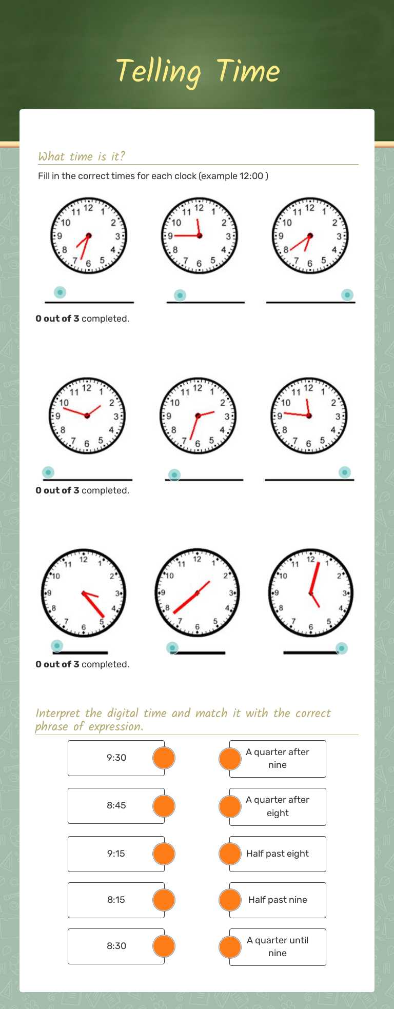 Telling Time Grade 2 worksheet preview