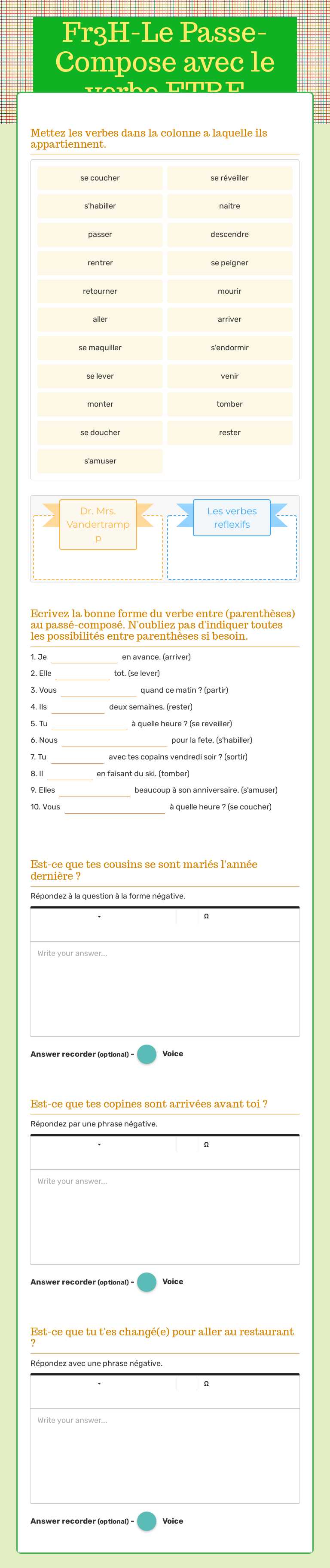 Fr3H-Le Passe-Compose avec le verbe ETRE worksheet preview image
