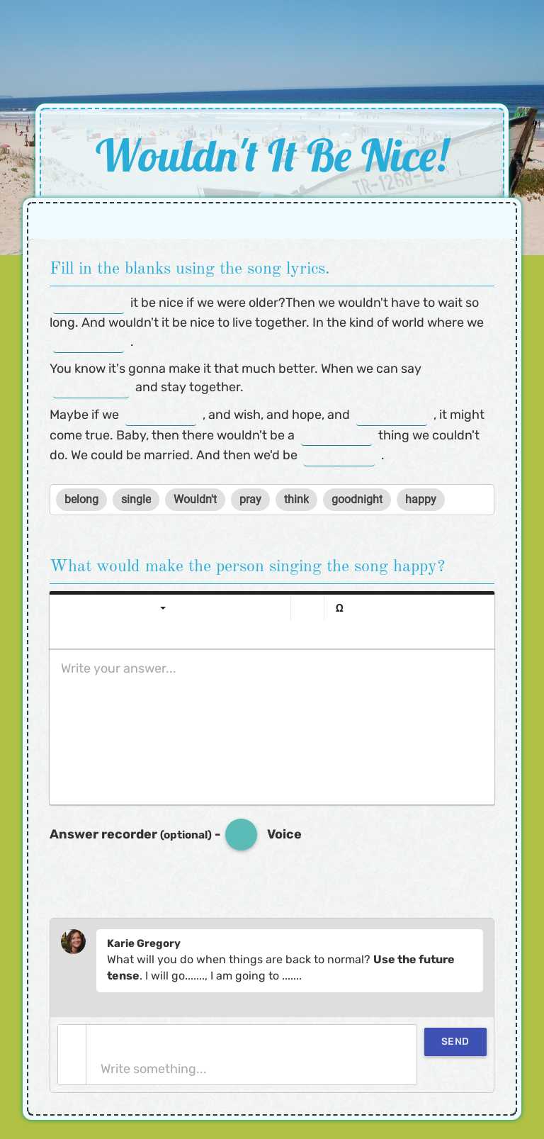 Wouldn't It Be Nice! worksheet preview image