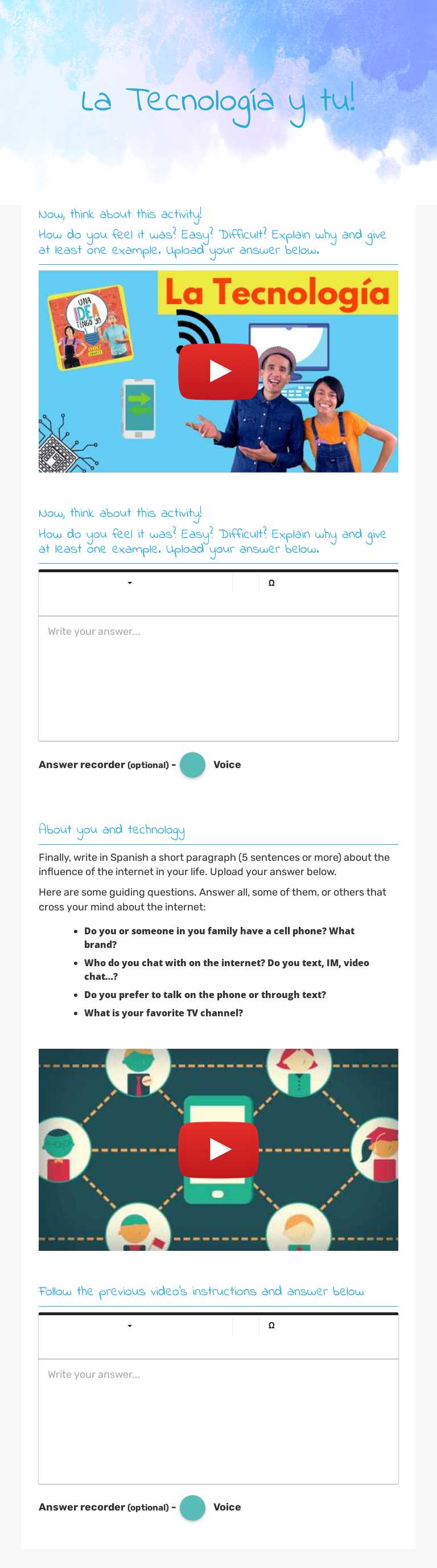 La Tecnología y tu! worksheet preview image