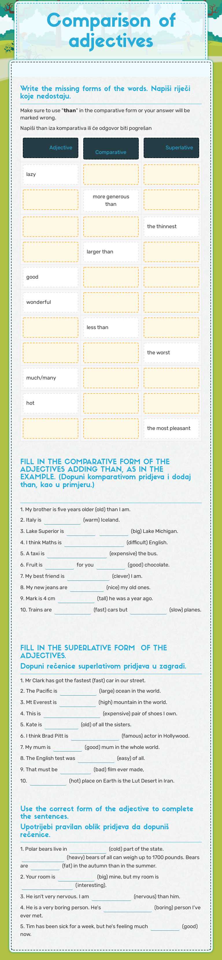 Comparison of adjectives worksheet preview image