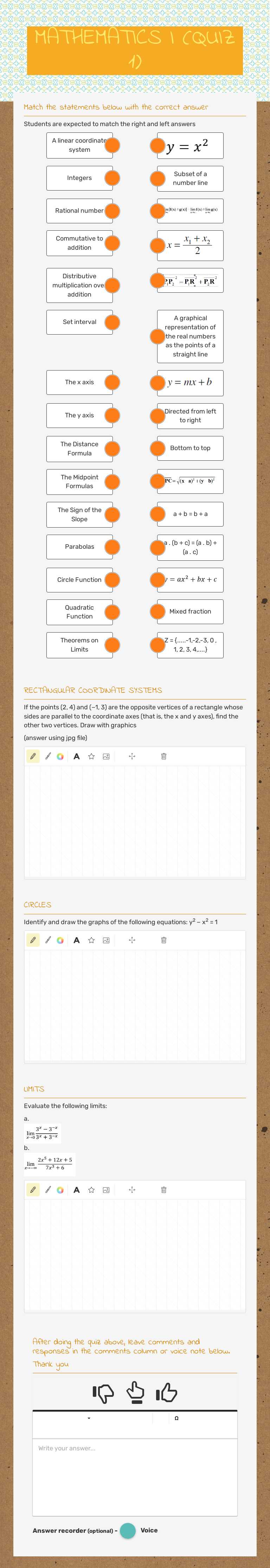 MATHEMATICS I (QUIZ 1) worksheet preview image
