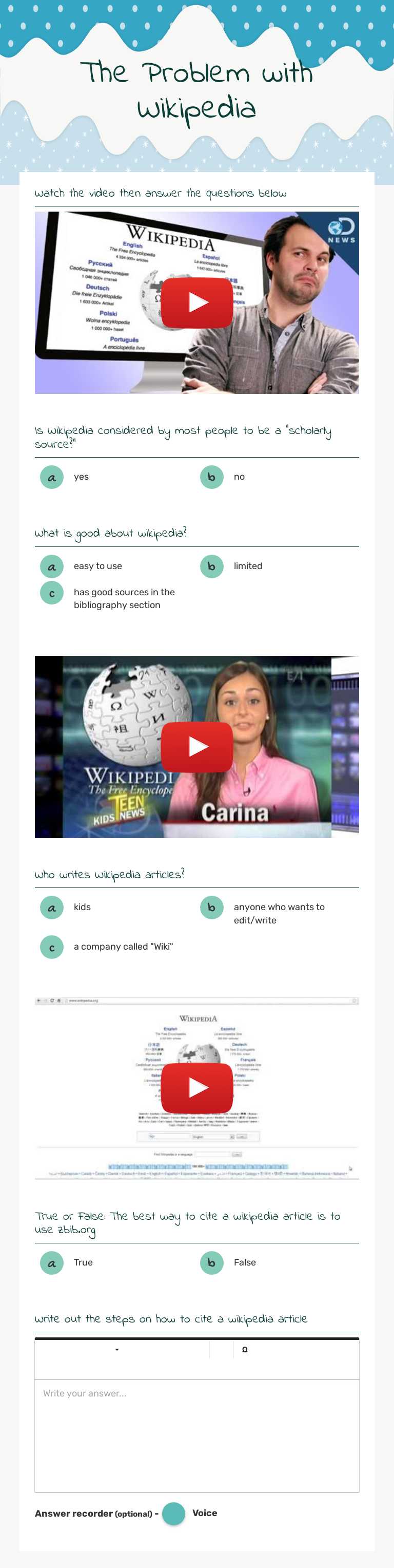 The Problem with Wikipedia Grade 6 worksheet preview