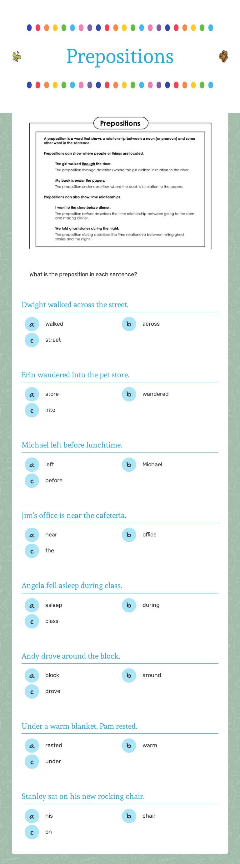 Prepositions worksheet preview image