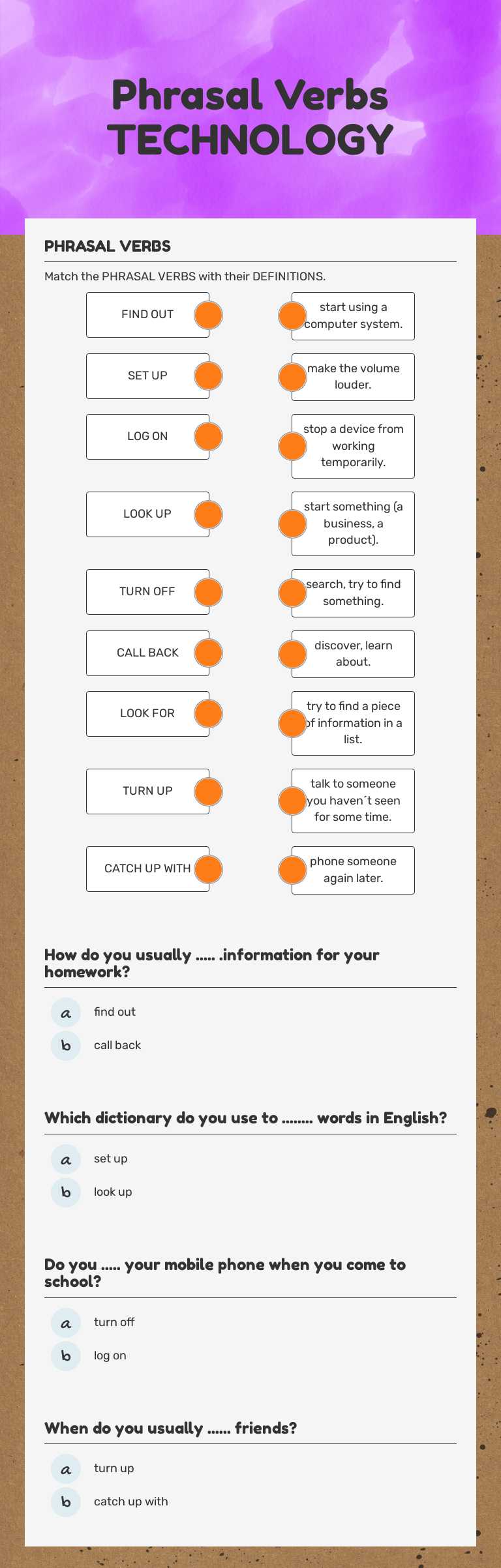 Phrasal Verbs TECHNOLOGY worksheet preview image