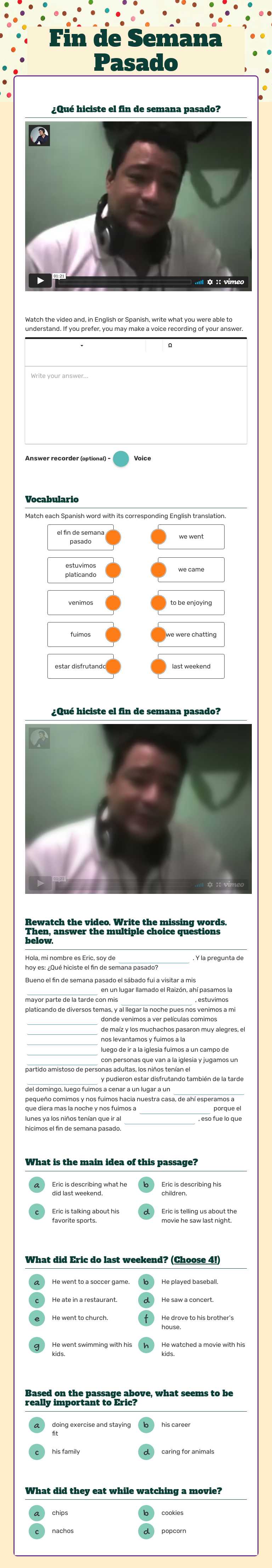 Fin de Semana Pasado worksheet preview image