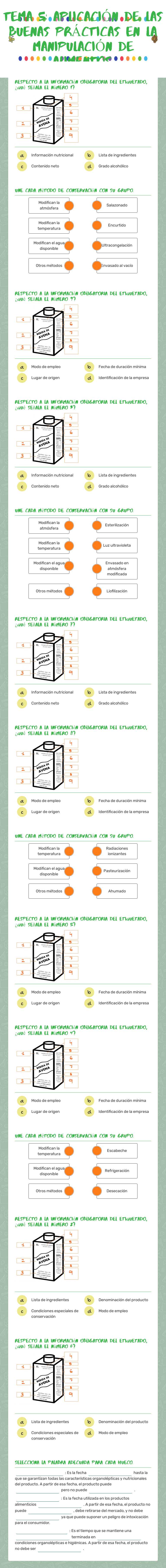 TEMA 5: APLICACIÓN DE LAS BUENAS PRÁCTICAS EN LA MANIPULACIÓN DE ALIMENTOS. worksheet preview image