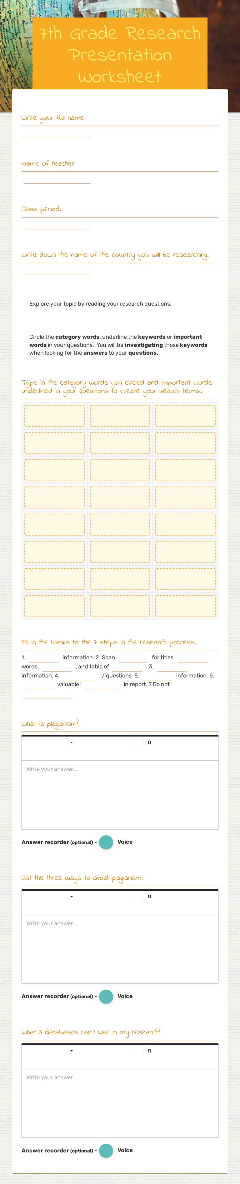 7th Grade Research Presentation Worksheet Grade 7 worksheet preview