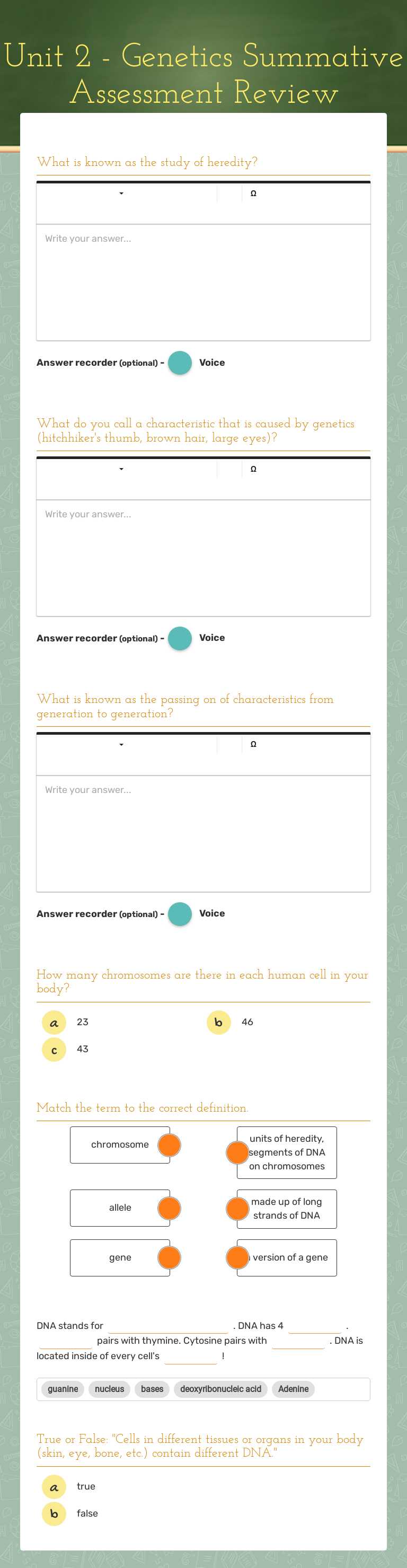 Unit 2 - Genetics Summative Assessment Review worksheet preview image