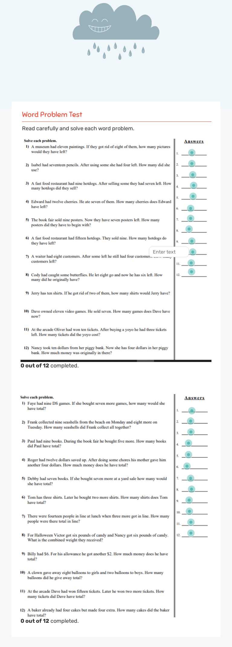 Canary Word Test worksheet preview image