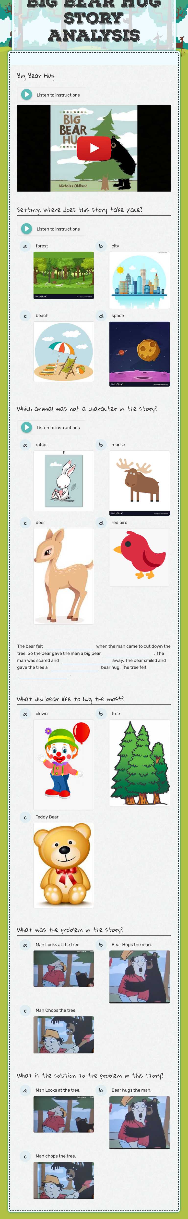 Big Bear Hug story analysis worksheet preview image