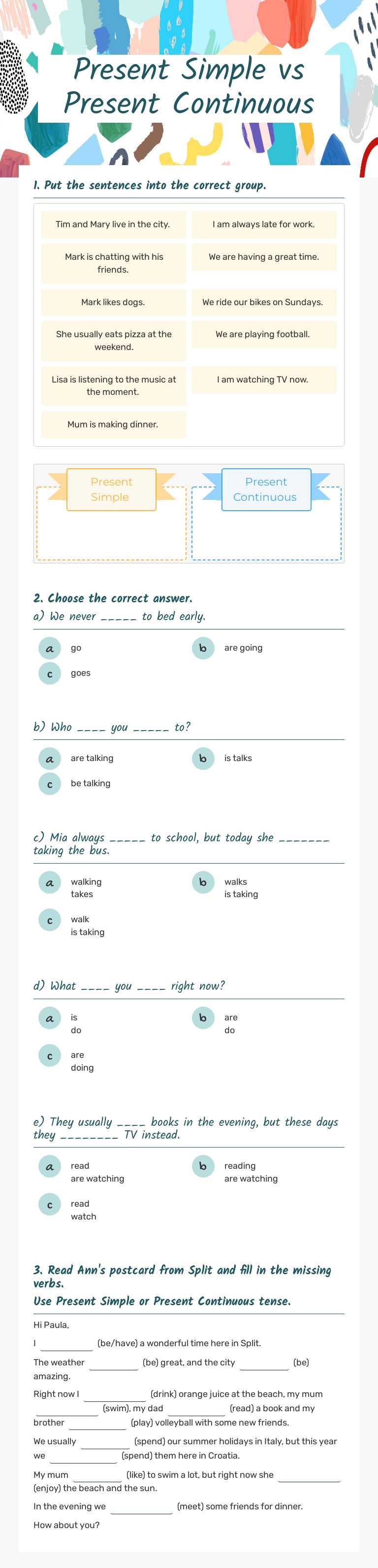 Present Simple    
vs Present Continuous worksheet preview image