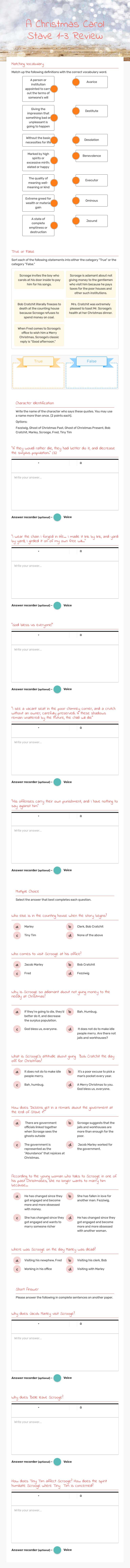 A Christmas Carol  
Stave 1-3 Review Grade 8 worksheet preview