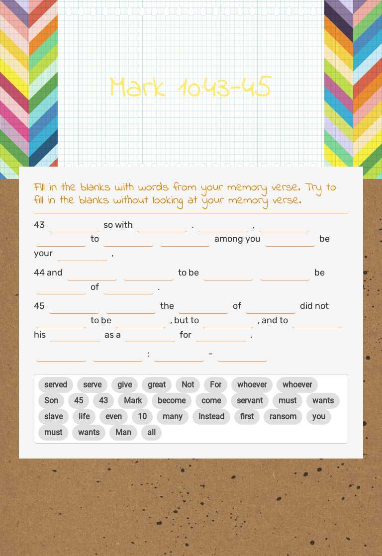 Mark 10:43-45 Grade 4 worksheet preview