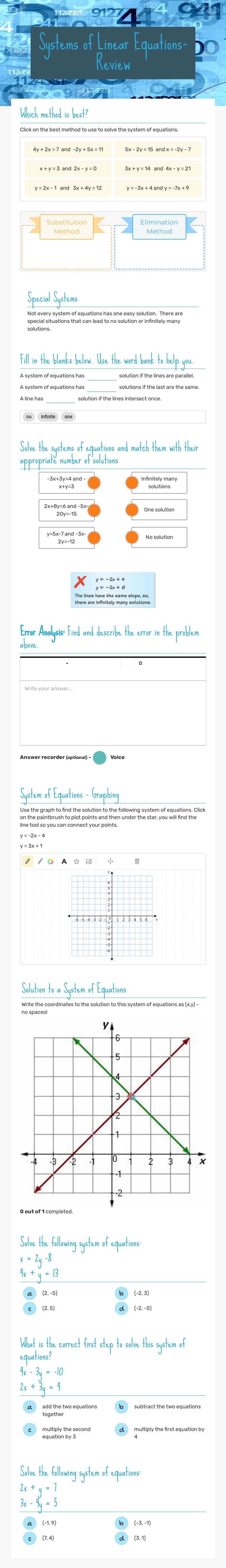 Systems of Linear Equations-Review worksheet preview