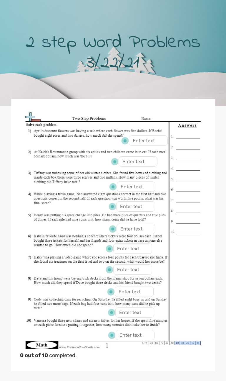 2 step Word Problems 3/22/21 worksheet preview image