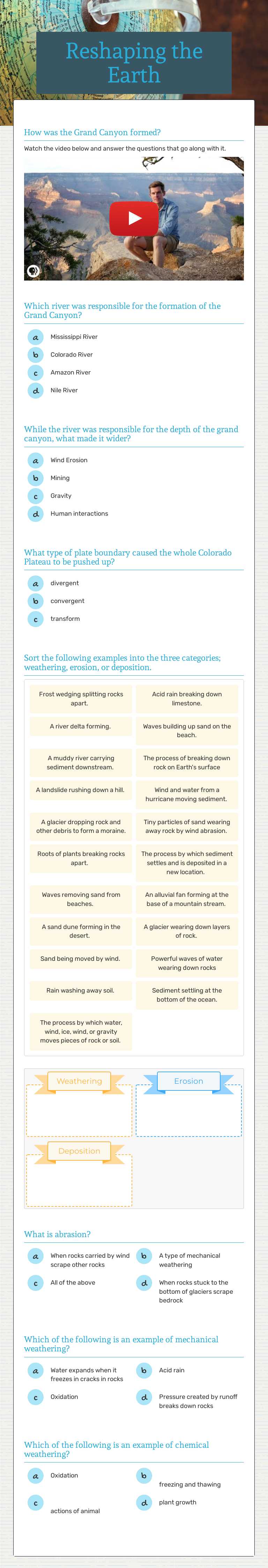 Reshaping the Earth worksheet preview image