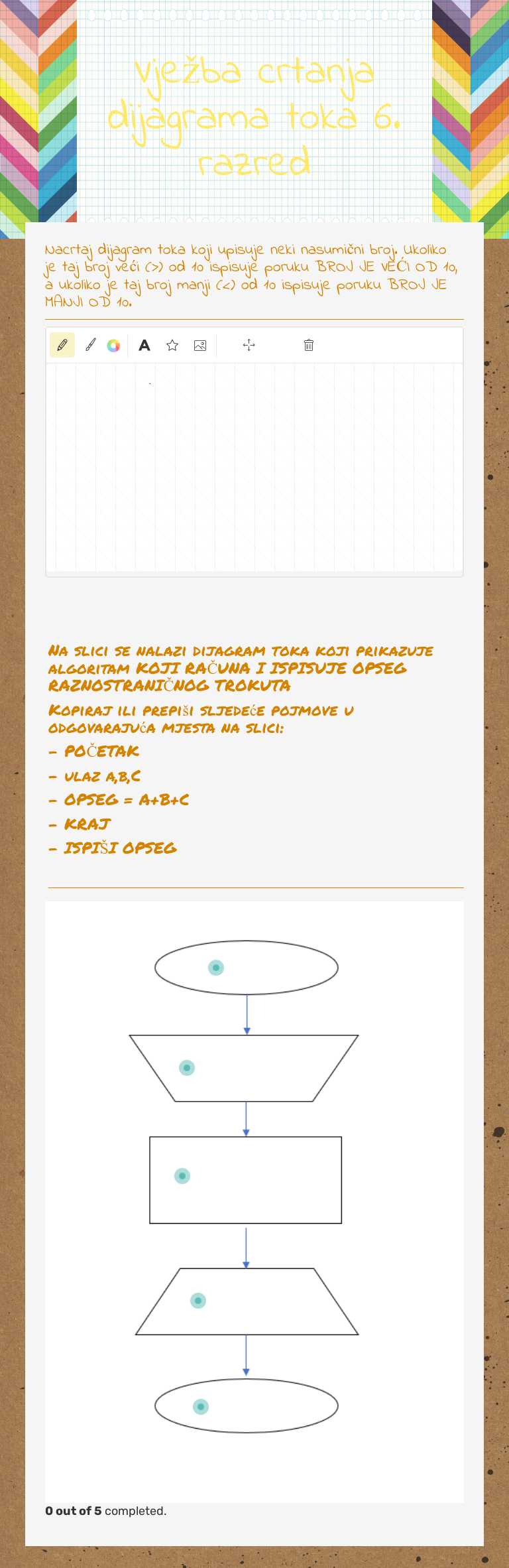 Vježba crtanja dijagrama toka 6. razred worksheet preview image