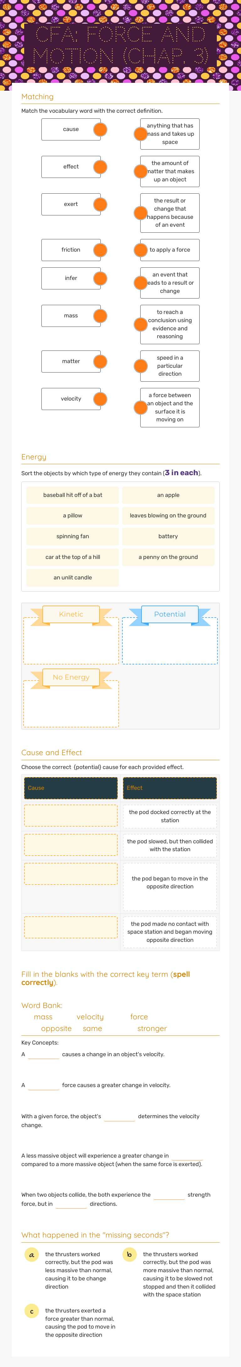 CFA: Force and 
        motion         (Chap. 3) worksheet preview image