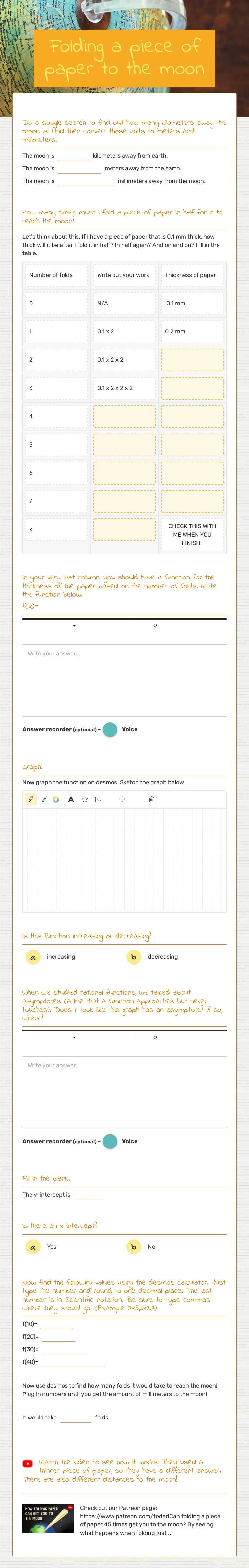 Folding a piece of paper to the moon worksheet preview image