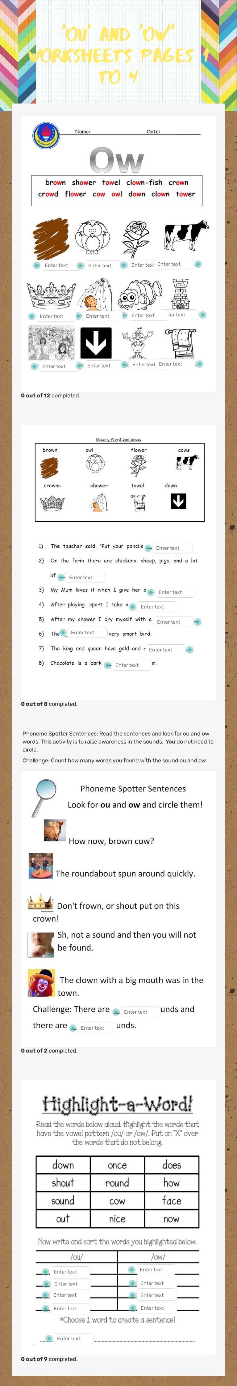 'ou' and 'OW'' Worksheets 
Pages 1 to 4 worksheet preview image