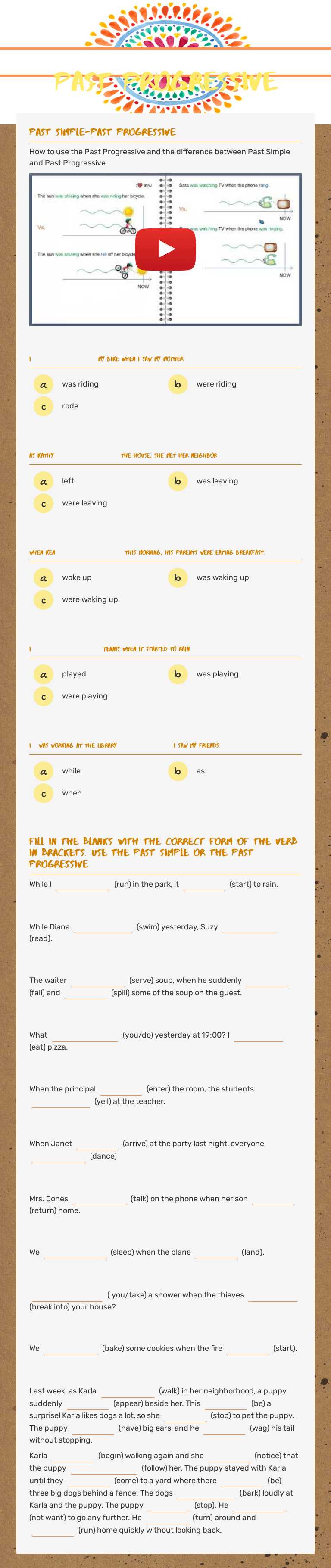PAST PROGRESSIVE Grade 8 worksheet preview