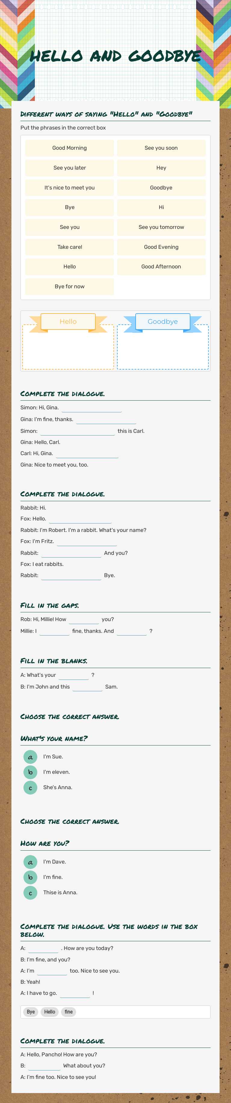 hello and goodbye worksheet preview image