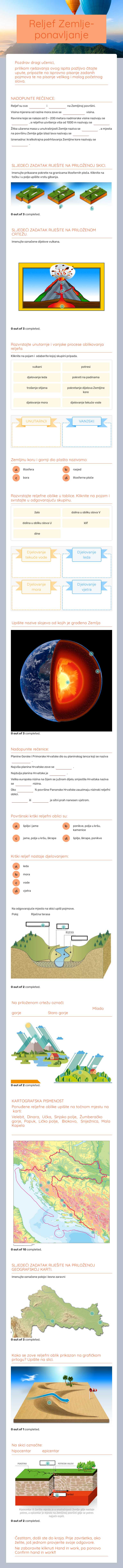 Reljef Zemlje-ponavljanje worksheet preview image