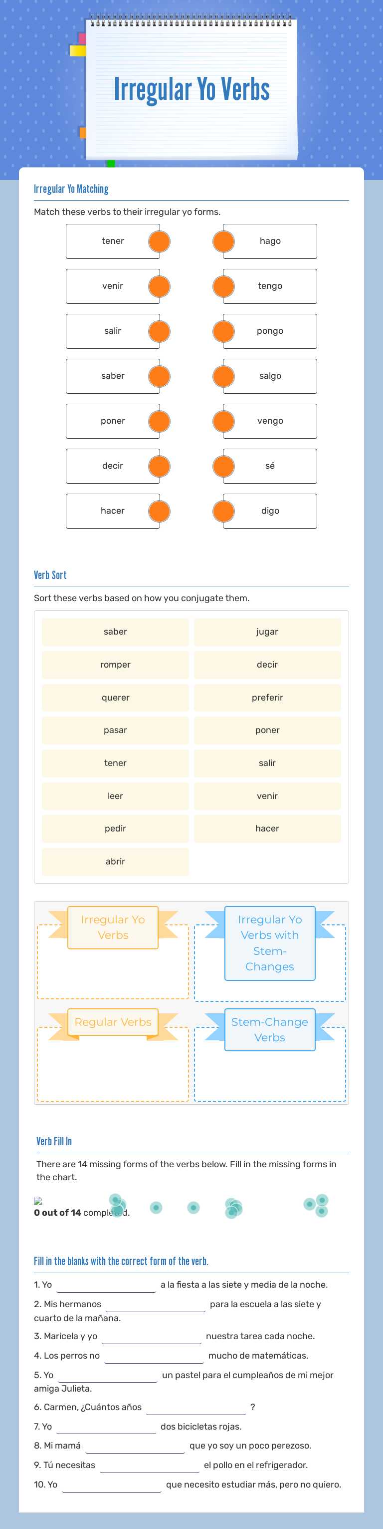Irregular Yo Verbs worksheet preview