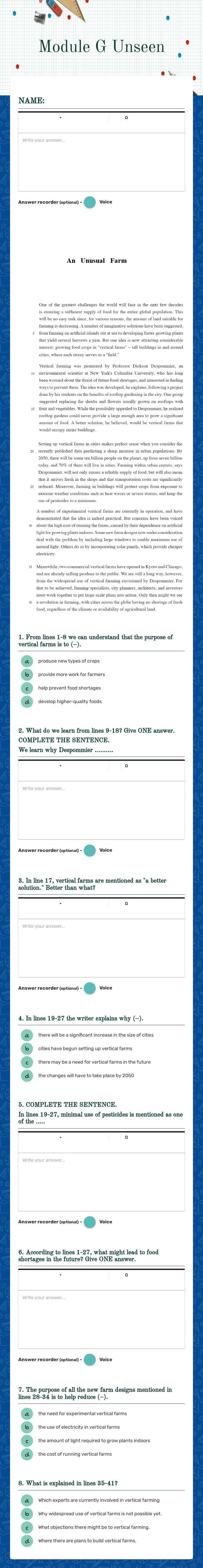 Module G Unseen worksheet preview image