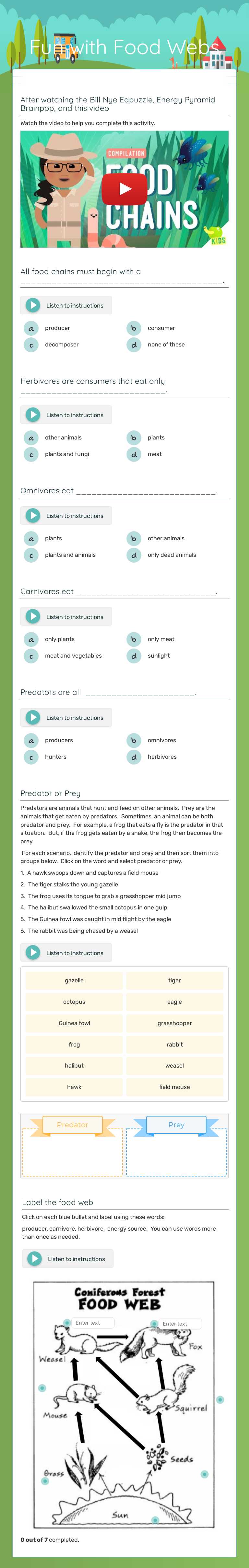 Fun with Food Webs worksheet preview image