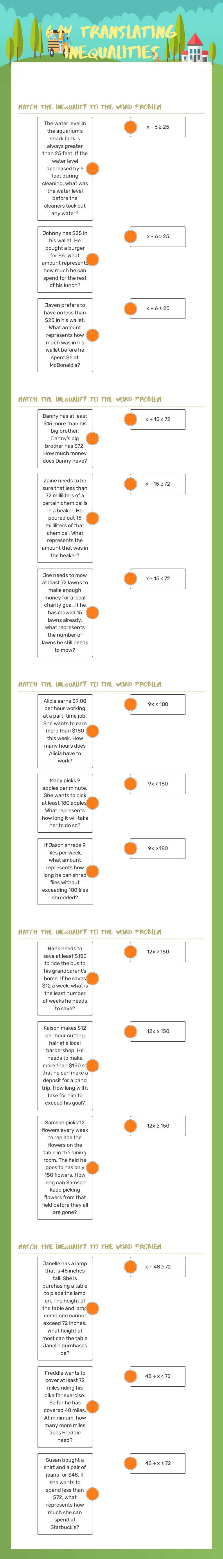6.14 Translating Inequalities worksheet preview image